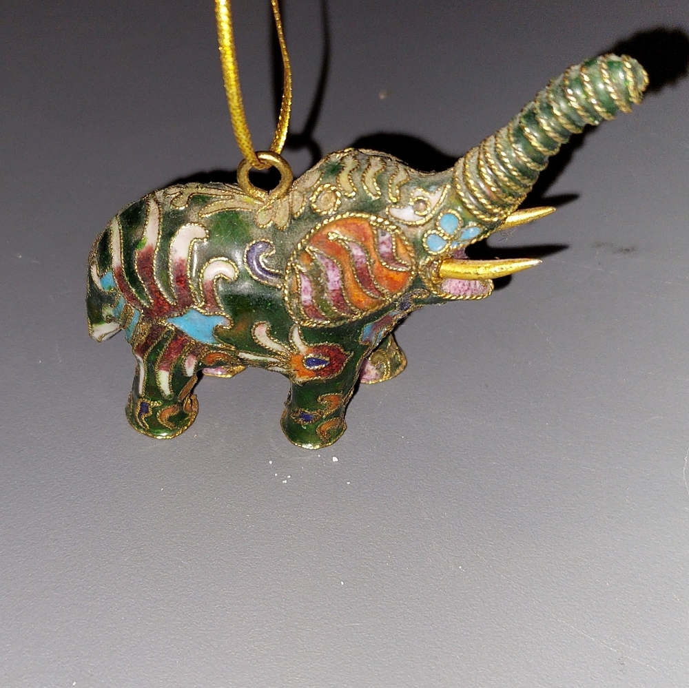Cloisonné Enameled Lucky Elephant Figurine  Ornament 3" Trunk Up